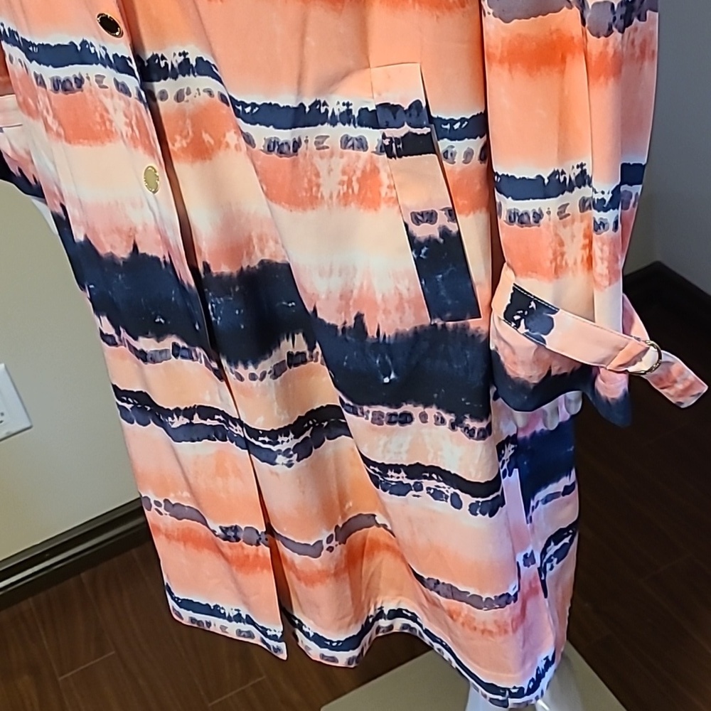 H Halston Printed Trench Coat Jacket Lava Blossom Size XXL - Picture 6 of 15
